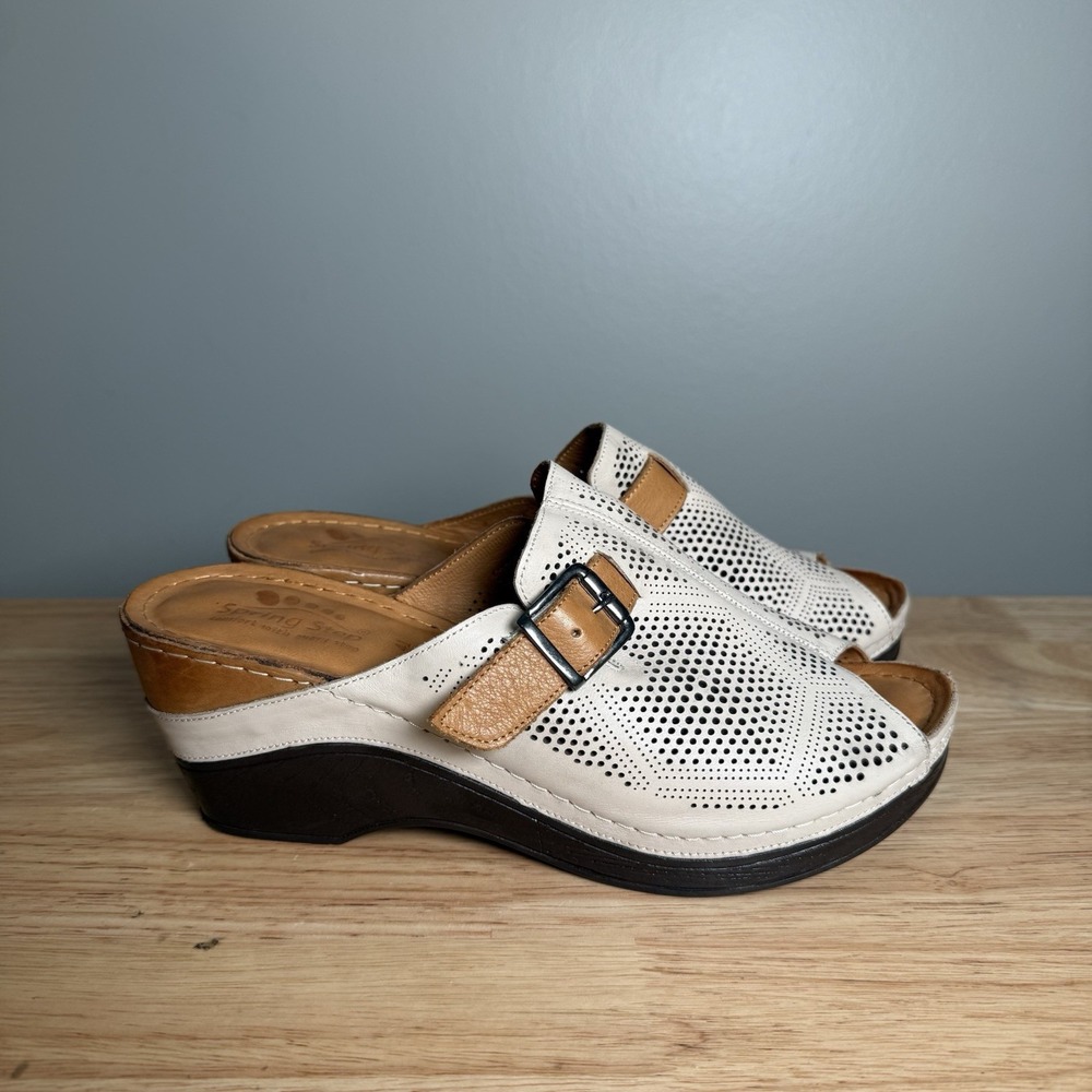 Spring Step Sandals Womens 41 (9.5-10) Momelle Mule Perforated Peep Toe Wedge
